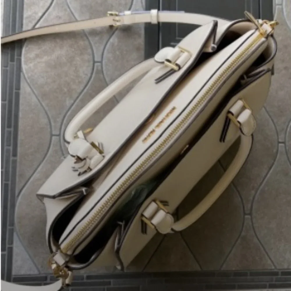 Michael Kors Daria Large Satchel Bag Leather Light Cream